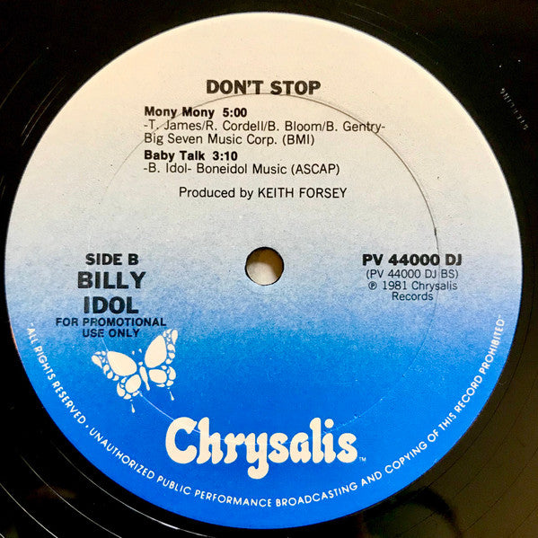 Billy Idol : Don't Stop (12",33 ⅓ RPM,EP,Promo)
