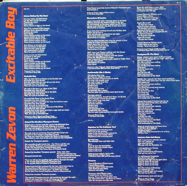 Warren Zevon : Excitable Boy (LP,Album,Stereo)