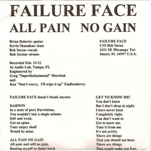 Failure Face : All Pain No Gain (7",45 RPM)