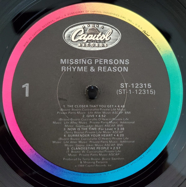 Missing Persons : Rhyme & Reason (LP,Album)
