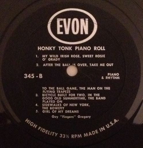 Guy "Fingers" Gregory : Honky Tonk Piano Roll (LP,Album,Mono)