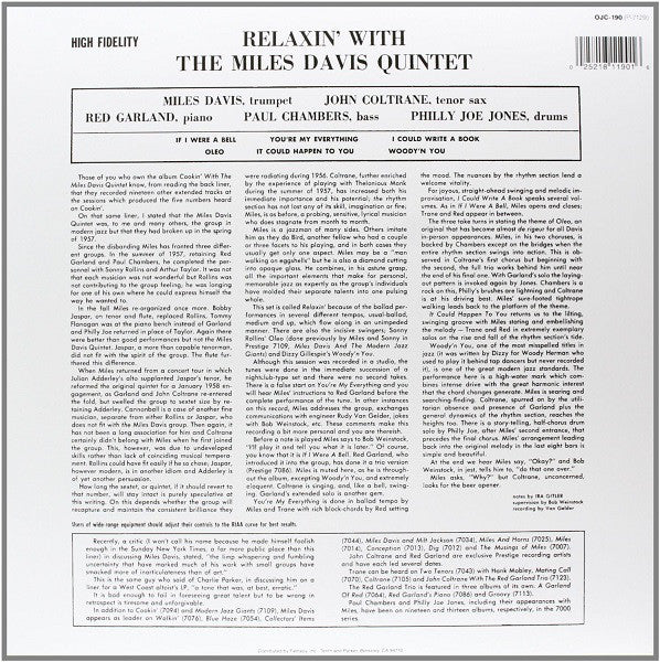 Miles Davis Quintet, The : Relaxin' With The Miles Davis Quintet (LP,Album,Reissue,Mono)
