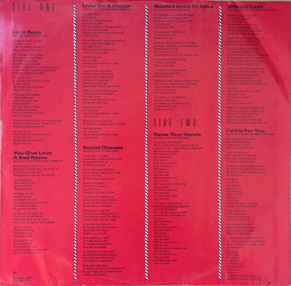 Bon Jovi : Slippery When Wet (LP,Album,Stereo)