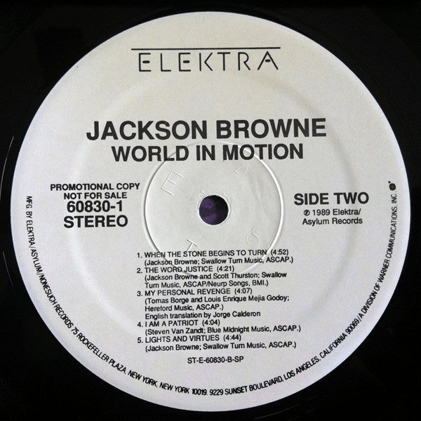 Jackson Browne : World In Motion (LP,Album,Promo,Stereo)