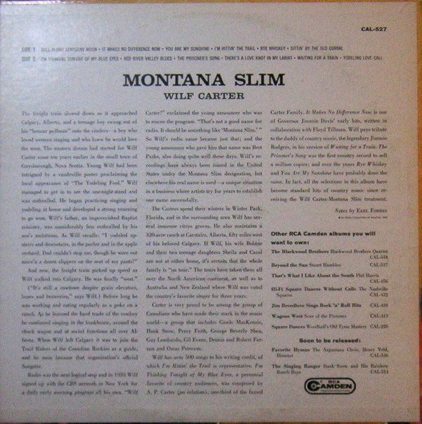Wilf Carter : Montana Slim (LP,Album,Mono)