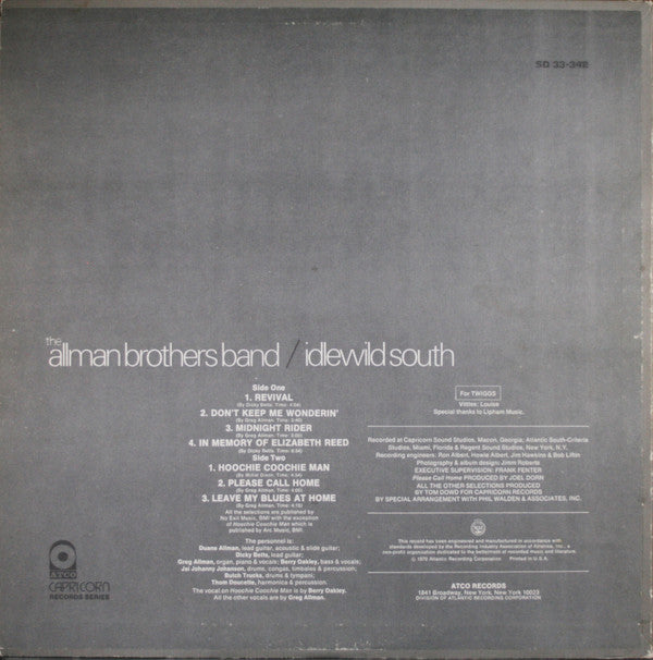 Allman Brothers Band, The : Idlewild South (LP,Album,Stereo)