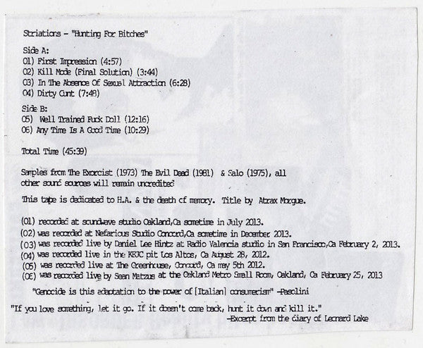 Striations : Hunting For Bitches ()