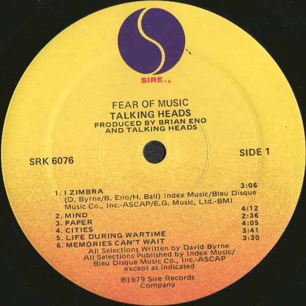 Talking Heads : Fear Of Music (LP,Album)