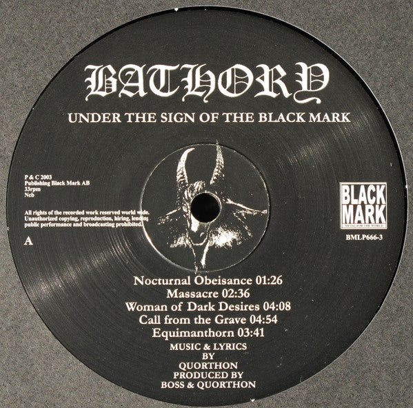 Bathory : Under The Sign Of The Black Mark (LP,Album,Reissue,Repress)