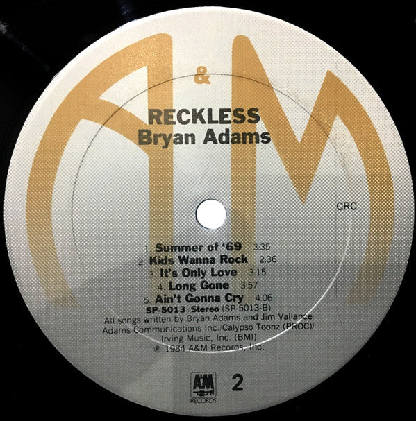 Bryan Adams : Reckless (LP,Album,Club Edition,Stereo)