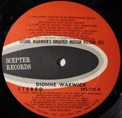 Dionne Warwick : Dionne Warwick's Greatest Motion Picture Hits (LP,Album,Compilation)