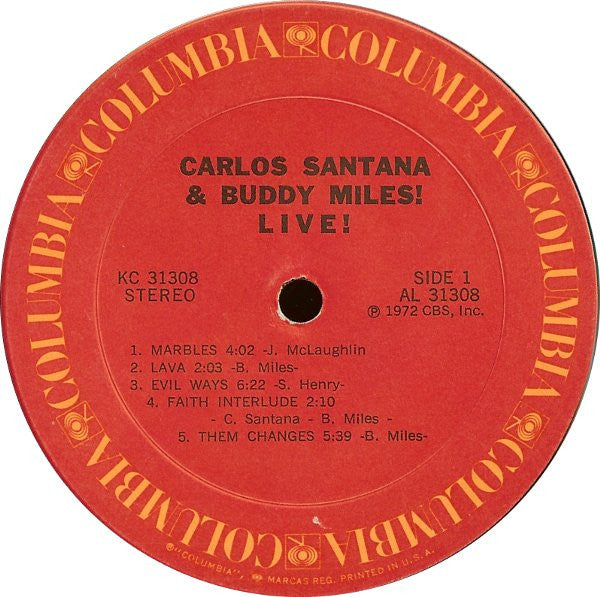 Carlos Santana & Buddy Miles : Carlos Santana & Buddy Miles! Live! (LP,Album,Stereo)