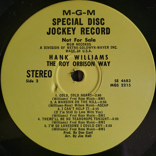 Roy Orbison : Hank Williams The Roy Orbison Way (LP,Album,Promo)