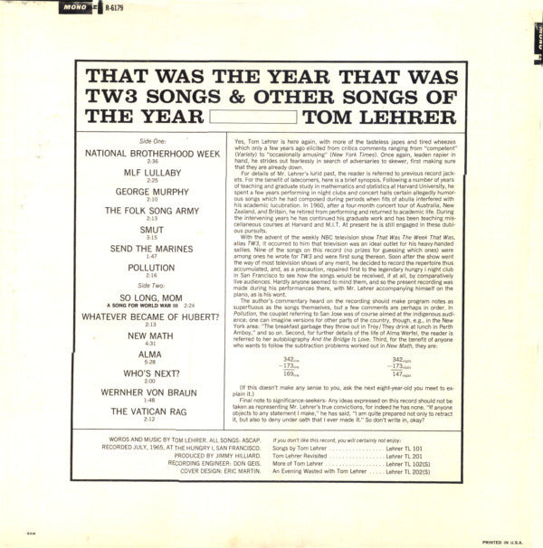 Tom Lehrer : That Was The Year That Was (LP,Album,Mono)