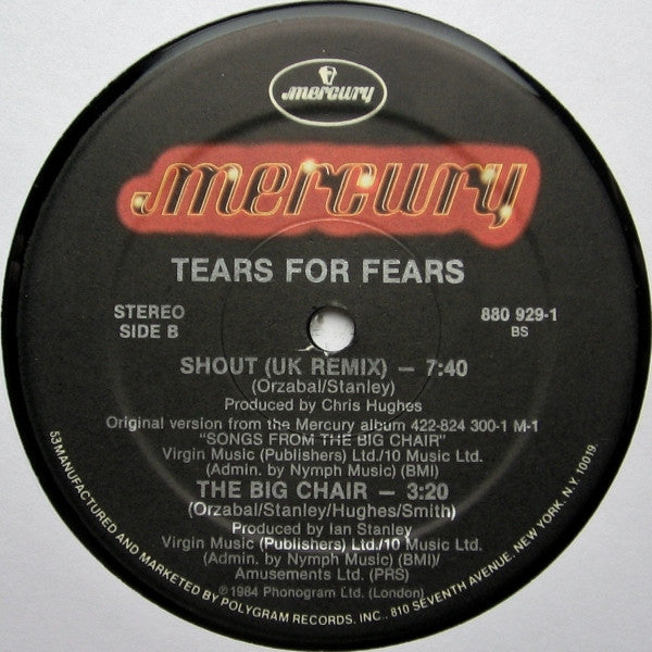 Tears For Fears : Shout (US & UK Remix Versions) (12",45 RPM)