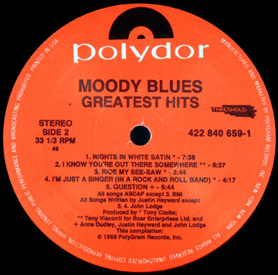 Moody Blues, The : Greatest Hits (LP,Compilation,Stereo)
