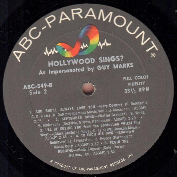 Guy Marks : Hollywood Sings? As Impersonated By Guy Marks (LP,Mono)