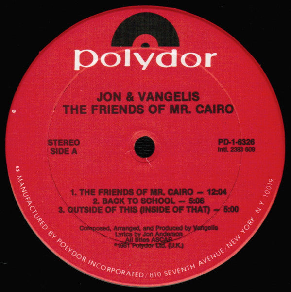Jon & Vangelis : The Friends Of Mr. Cairo (LP,Album)