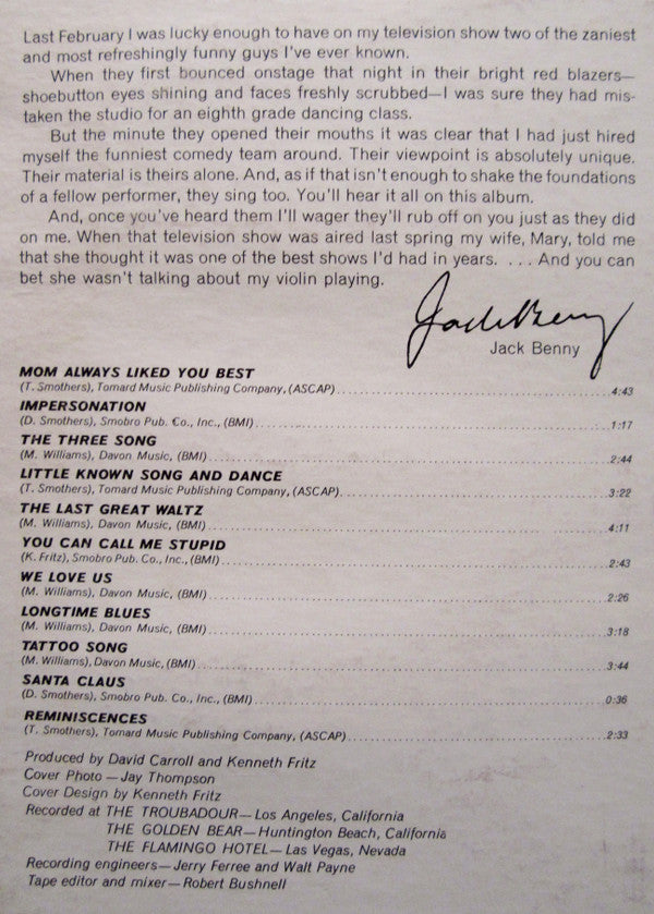 Smothers Brothers : Mom Always Liked You Best! (LP,Album,Stereo)