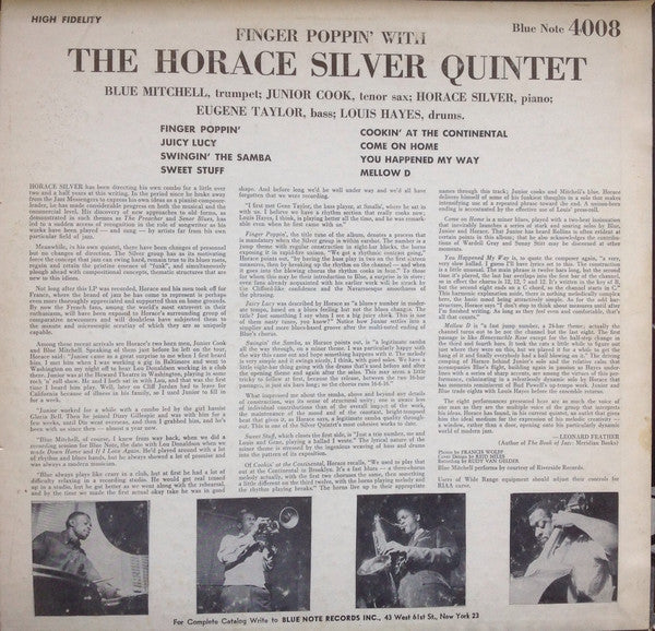 Horace Silver Quintet, The : Finger Poppin' With The Horace Silver Quintet (LP,Album,Reissue,Stereo)