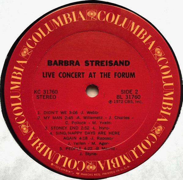 Barbra Streisand : Live Concert At The Forum (LP,Album,Stereo)