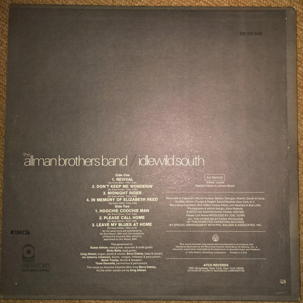 Allman Brothers Band, The : Idlewild South (LP,Album,Club Edition,Stereo)