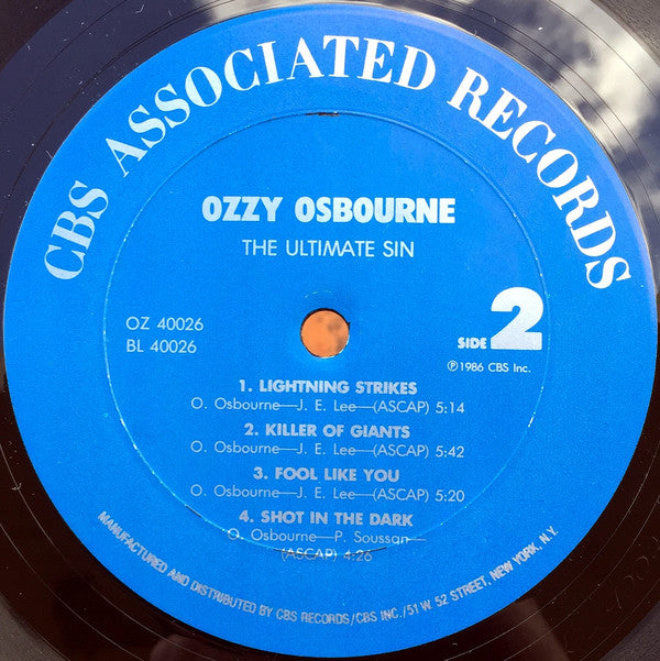 Ozzy Osbourne : The Ultimate Sin (LP,Album)