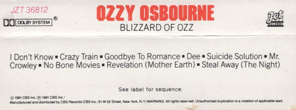 Ozzy Osbourne : Blizzard Of Ozz (Album)
