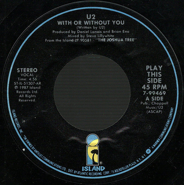 U2 : With Or Without You (7",Single,45 RPM,33 ⅓ RPM)