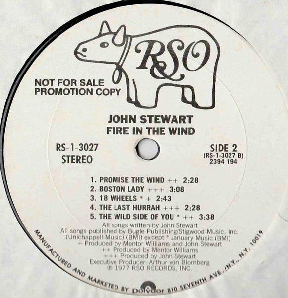 John Stewart (2) : Fire In The Wind (LP,Album,Promo)