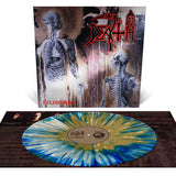 DEATH / HUMAN BONE WHITE, BLUE JAY AND METALLIC GOLD TRI COLOR MERGE WITH BONE WHITE, BLUE JAY AND METALLIC GOLD SPLATTER