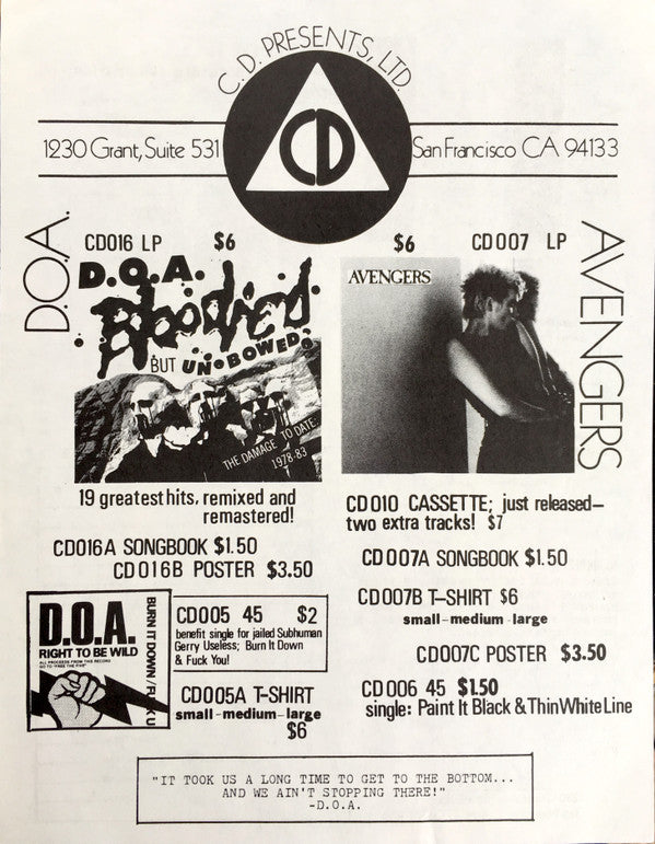 D.O.A. (2) : Bloodied But Unbowed (The Damage To Date: 1978-83) (LP,Compilation)