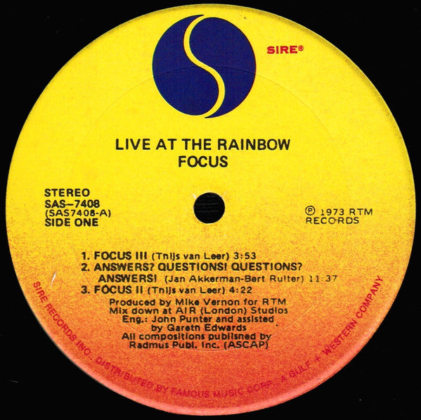 Focus (2) : Live At The Rainbow (LP,Album)