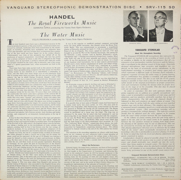 Georg Friedrich Händel, Felix Prohaska / Edmond Appia, Orchester Der Wiener Staatsoper : Water Music / Royal Fireworks Music (LP,Stereo)