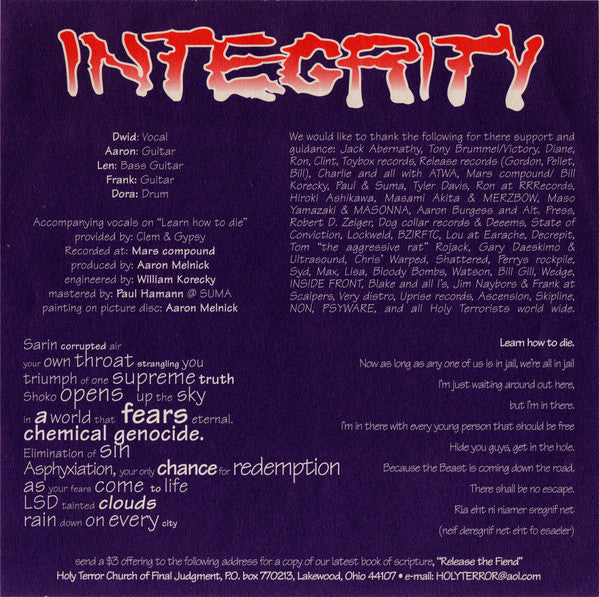 Integrity (2) / Psywarfare : Integrity / Psywarfare (7",EP,Picture Disc)
