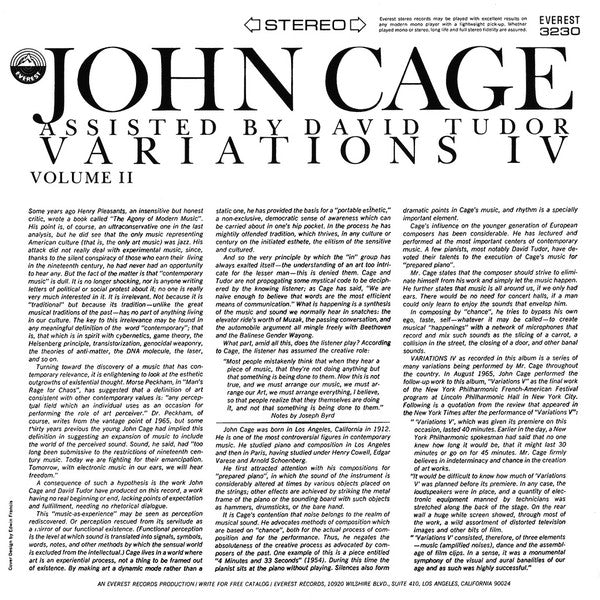 John Cage Assisted By David Tudor : Variations IV Volume II (LP,Album,Stereo)