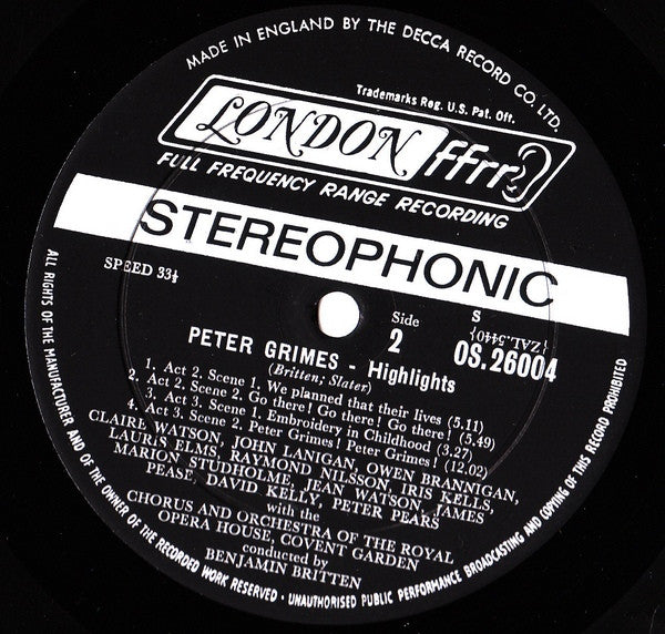 Benjamin Britten : Peter Grimes - Highlights (LP,Album,Stereo)