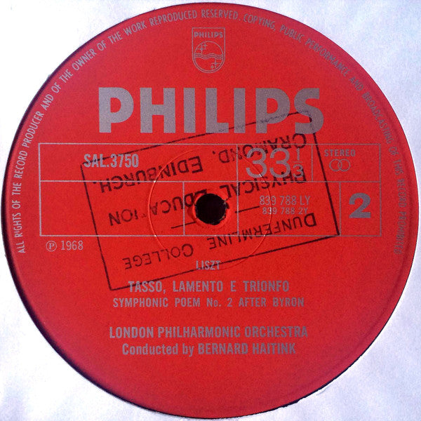 Franz Liszt - Bernard Haitink, London Philharmonic Orchestra : Les Préludes / Orpheus / Tasso (LP,Album,Stereo)