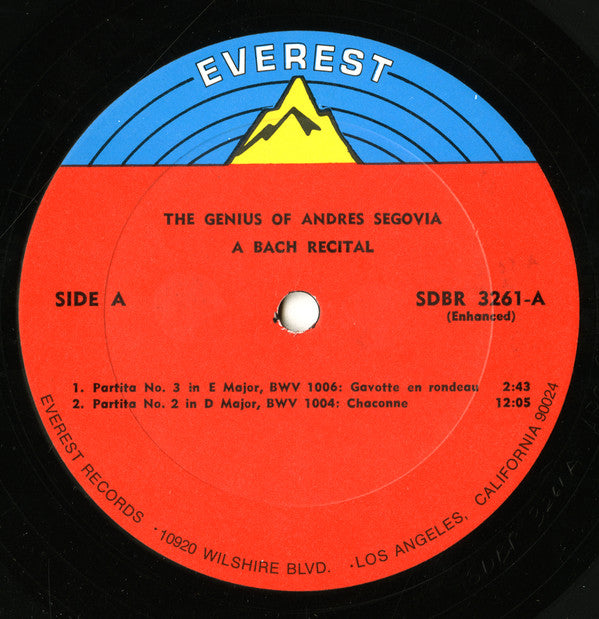 Andrés Segovia : The Genius Of Andrés Segovia - A Bach Recital (LP,Album,Stereo)