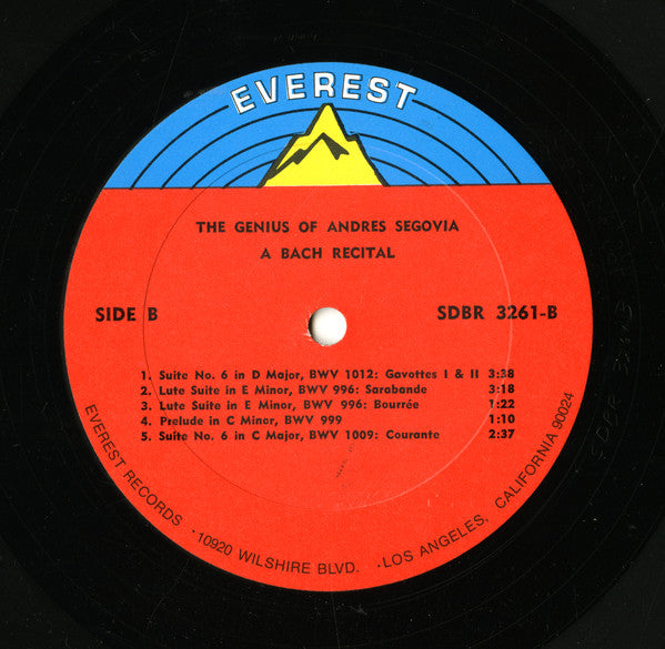 Andrés Segovia : The Genius Of Andrés Segovia - A Bach Recital (LP,Album,Stereo)