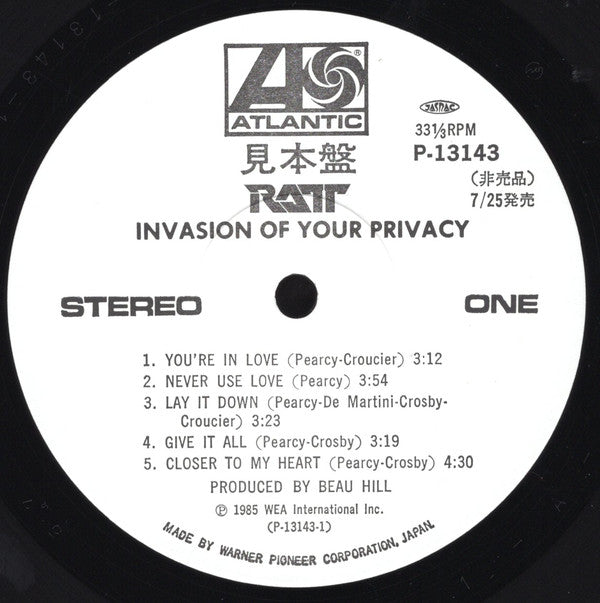 Ratt : Invasion Of Your Privacy (LP,Album,Promo)
