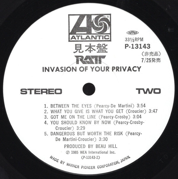 Ratt : Invasion Of Your Privacy (LP,Album,Promo)