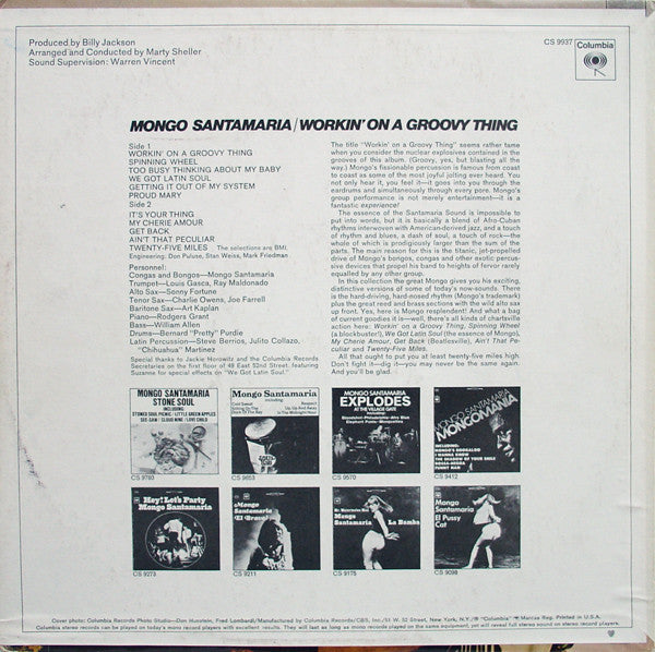 Mongo Santamaria : Workin' On A Groovy Thing (LP,Album,Stereo)
