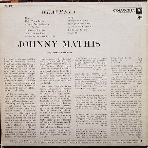 Johnny Mathis : Heavenly (LP,Album,Mono)