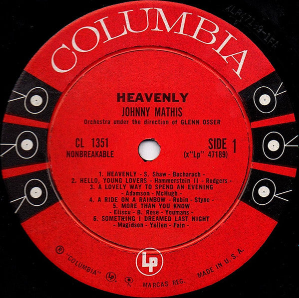 Johnny Mathis : Heavenly (LP,Album,Mono)