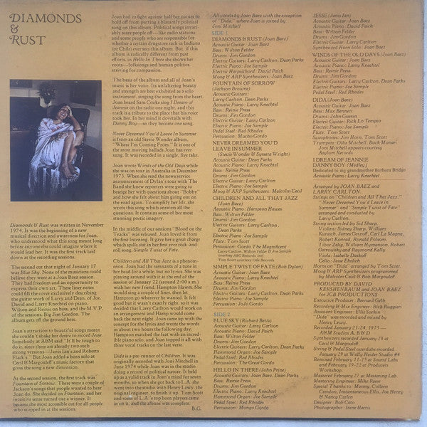 Joan Baez : Diamonds & Rust (LP,Album,Club Edition)