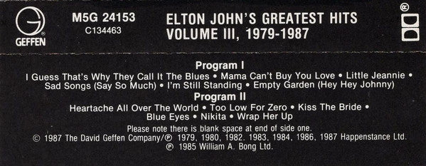 Elton John : Greatest Hits Volume III, 1979-1987 (Compilation,Club Edition)