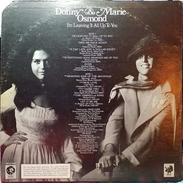 Donny & Marie Osmond : I'm Leaving It All Up To You (LP,Album,Stereo)