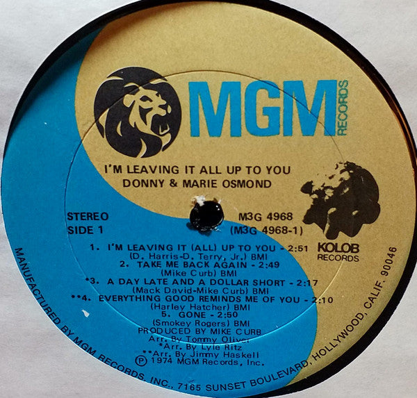 Donny & Marie Osmond : I'm Leaving It All Up To You (LP,Album,Stereo)