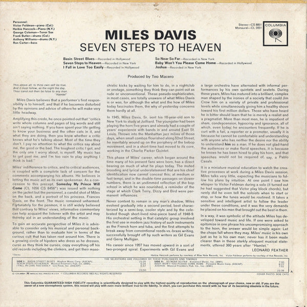 Miles Davis : Seven Steps To Heaven (LP,Album,Mono)